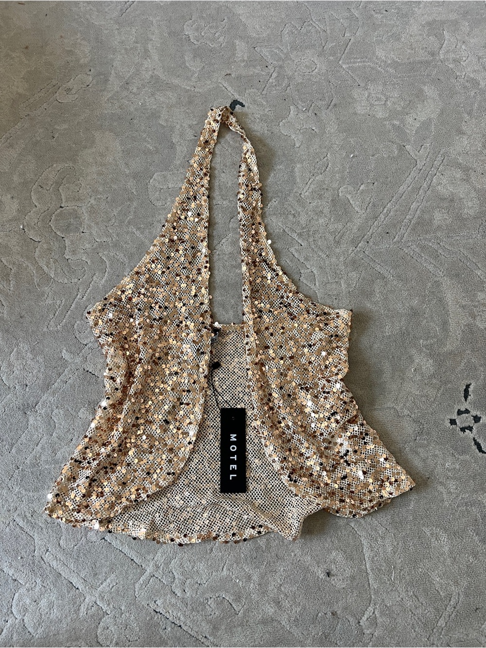 Motel Rocks Sequin Halter Crop Top in Champagne Gold
